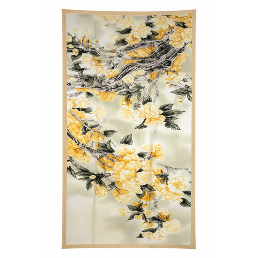 Šátek Rozkvetlé květiny (Blooming Flowers), žlutá, 85 cm x 180 cm, 100% veganské hedvábí