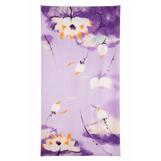 Šátek Noční lotos (Lotus Nocturne), fialová, 85 cm x 180 cm, 100% veganské hedvábí