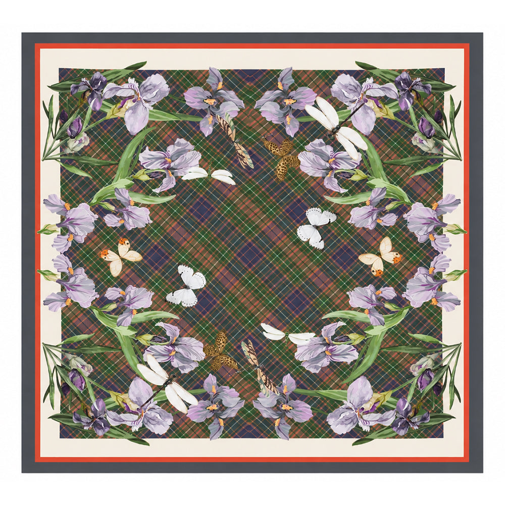 Iris Meadow Scarf, Forest Green, 90 cm x 90 cm, 100% Silk 2 