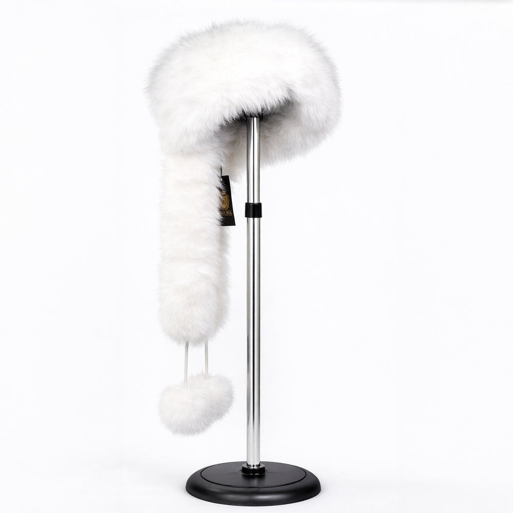 Bílá zimní čepice z umělé kožešiny se šálou – univerzální velikost 2 