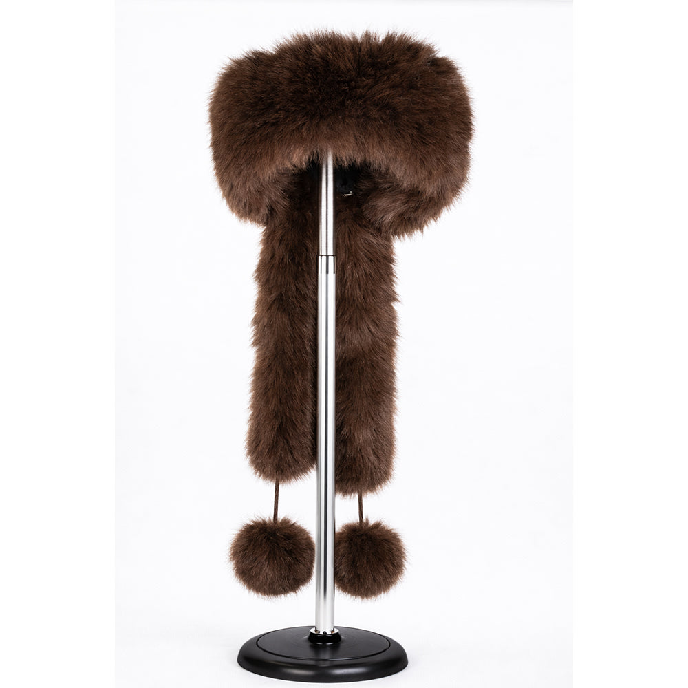 Hnědá zimní čepice s umělou kožešinou a šálou – univerzální velikost 2 