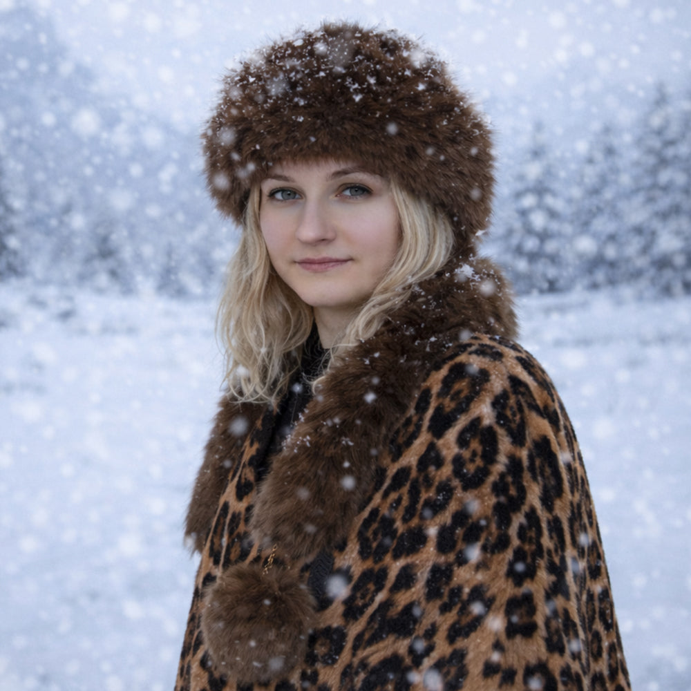 Hnědá zimní čepice s umělou kožešinou a šálou – univerzální velikost 3 