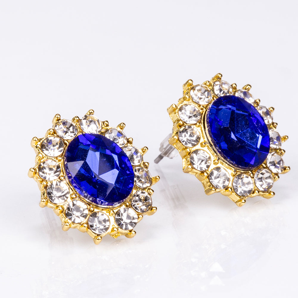 Pozlacená Slitinová Sada s Modrým Emporia® Křišťálem a Bílým Emporia® Křišťálem ( Náhrdelník+Náušnice ) 4 