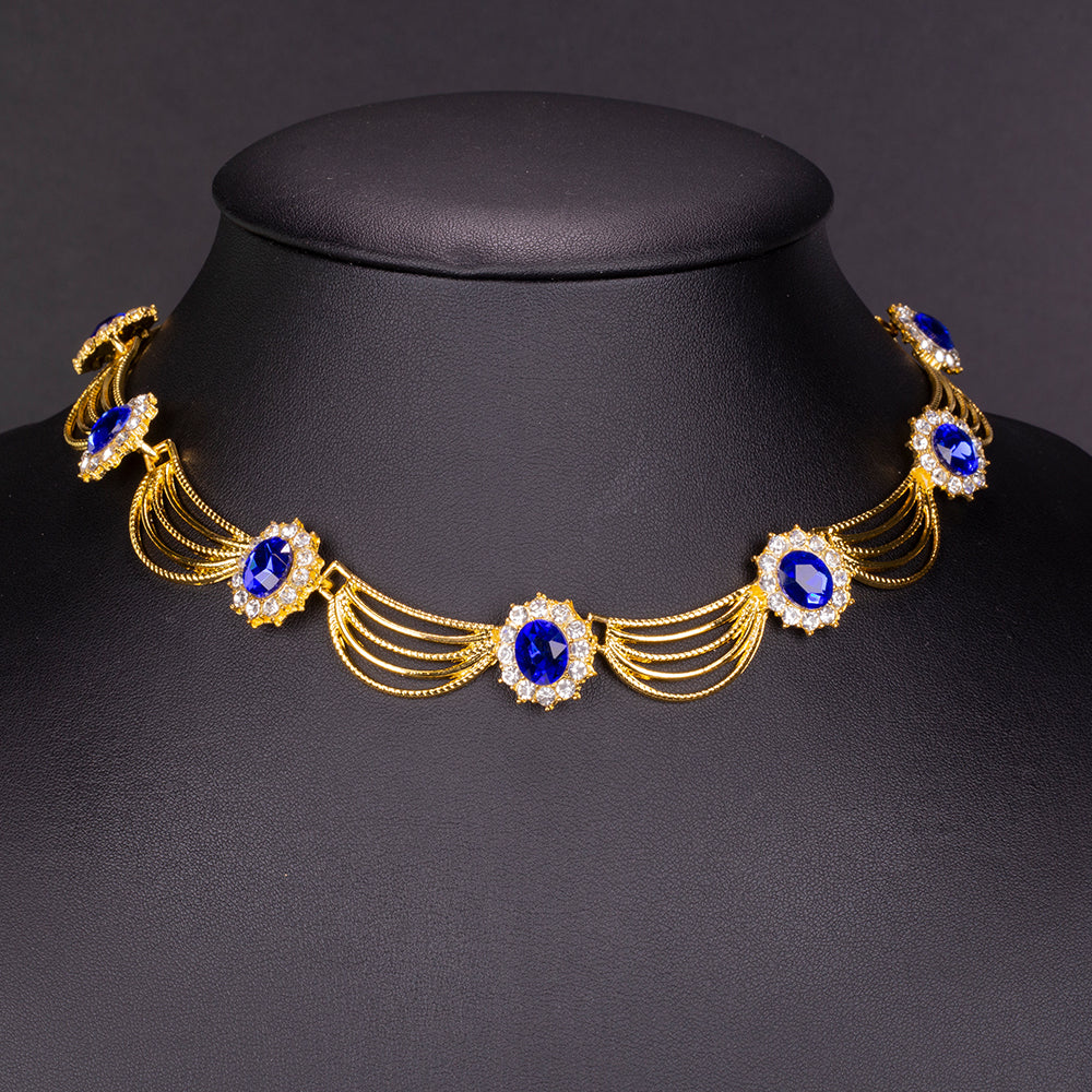 Pozlacená Slitinová Sada s Modrým Emporia® Křišťálem a Bílým Emporia® Křišťálem ( Náhrdelník+Náušnice )