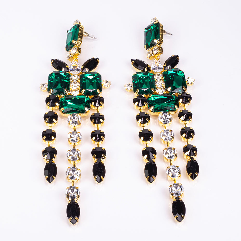 Pozlacená Slitinová Sada se Zeleným Emporia® Křišťálem a Bílým Emporia® Křišťálem ( Náhrdelník+Náušnice )