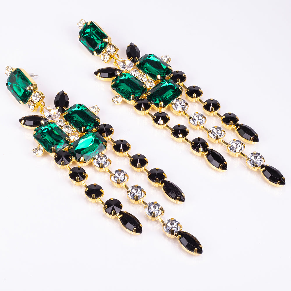 Pozlacená Slitinová Sada se Zeleným Emporia® Křišťálem a Bílým Emporia® Křišťálem ( Náhrdelník+Náušnice ) 3 