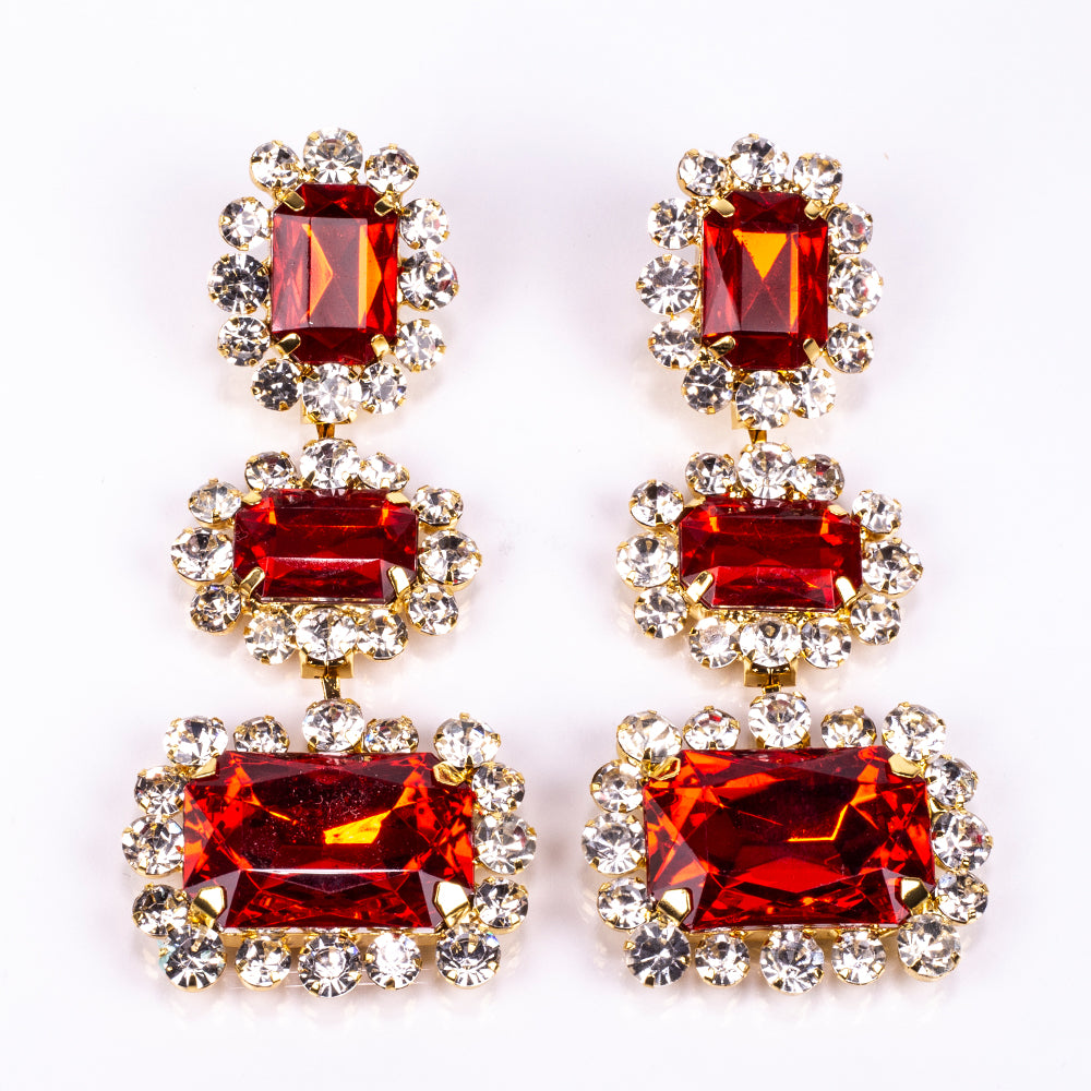 Pozlacená Slitinová Sada s Červeným Emporia® Křišťálem a Bílým Emporia® Křišťálem ( Náhrdelník+Náušnice ) 2 