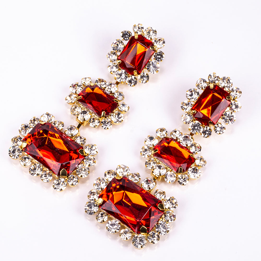 Pozlacená Slitinová Sada s Červeným Emporia® Křišťálem a Bílým Emporia® Křišťálem ( Náhrdelník+Náušnice )