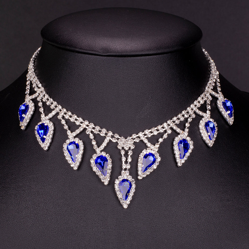 Pozlacená Slitinová Sada s Modrým Emporia® Křišťálem a Bílým Emporia® Křišťálem ( Náhrdelník+Náušnice )