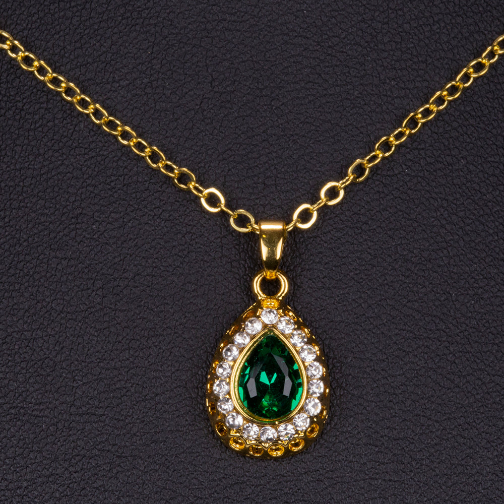 Pozlacená Slitinová Sada se Zeleným Emporia® Křišťálem a Bílým Emporia® Křišťálem ( Náhrdelník+Náušnice+Náramek+Prsten+Přívěsek )