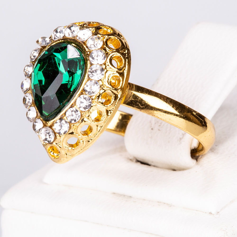 Pozlacená Slitinová Sada se Zeleným Emporia® Křišťálem a Bílým Emporia® Křišťálem ( Náhrdelník+Náušnice+Náramek+Prsten+Přívěsek ) 2 