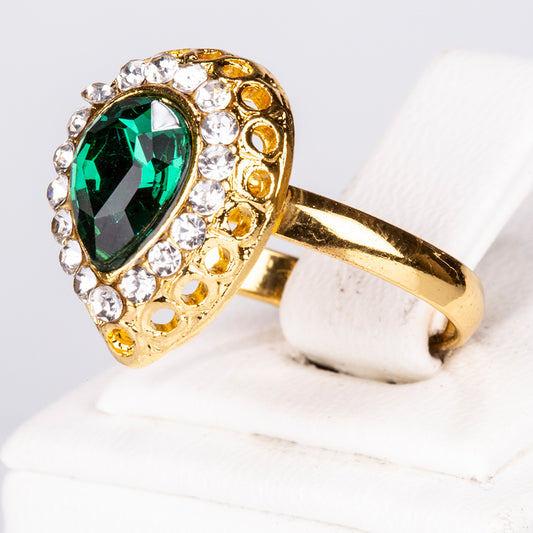 Pozlacená Slitinová Sada se Zeleným Emporia® Křišťálem a Bílým Emporia® Křišťálem ( Náhrdelník+Náušnice+Náramek+Prsten+Přívěsek )