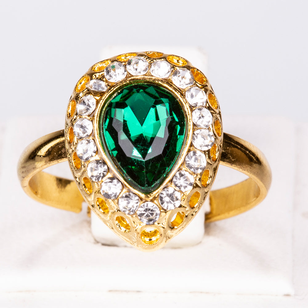 Pozlacená Slitinová Sada se Zeleným Emporia® Křišťálem a Bílým Emporia® Křišťálem ( Náhrdelník+Náušnice+Náramek+Prsten+Přívěsek ) 5 