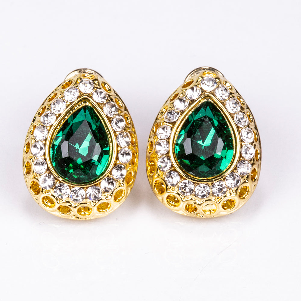 Pozlacená Slitinová Sada se Zeleným Emporia® Křišťálem a Bílým Emporia® Křišťálem ( Náhrdelník+Náušnice+Náramek+Prsten+Přívěsek ) 8 