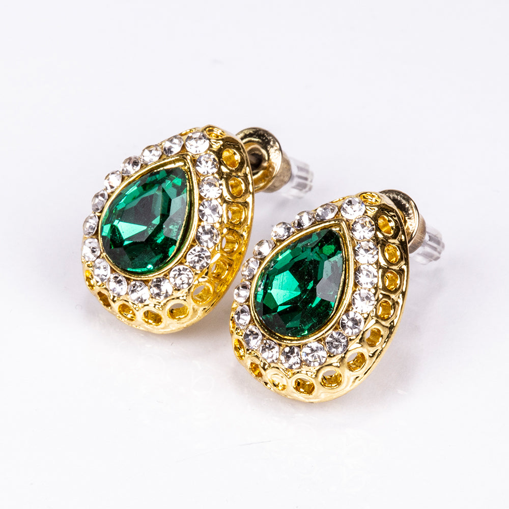 Pozlacená Slitinová Sada se Zeleným Emporia® Křišťálem a Bílým Emporia® Křišťálem ( Náhrdelník+Náušnice+Náramek+Prsten+Přívěsek ) 9 