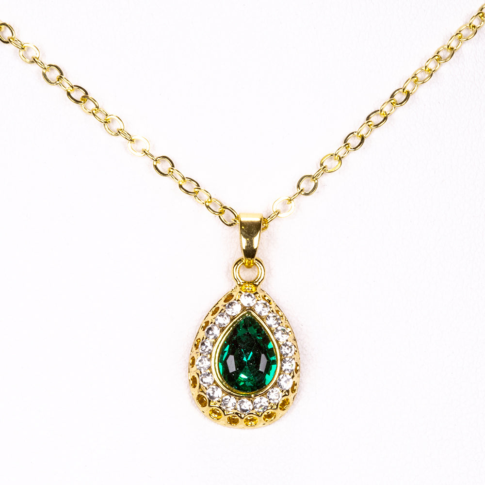 Pozlacená Slitinová Sada se Zeleným Emporia® Křišťálem a Bílým Emporia® Křišťálem ( Náhrdelník+Náušnice+Náramek+Prsten+Přívěsek ) 11 