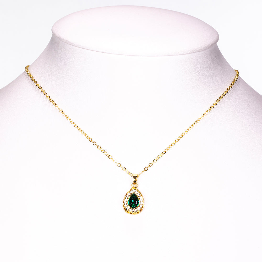 Pozlacená Slitinová Sada se Zeleným Emporia® Křišťálem a Bílým Emporia® Křišťálem ( Náhrdelník+Náušnice+Náramek+Prsten+Přívěsek ) 12 