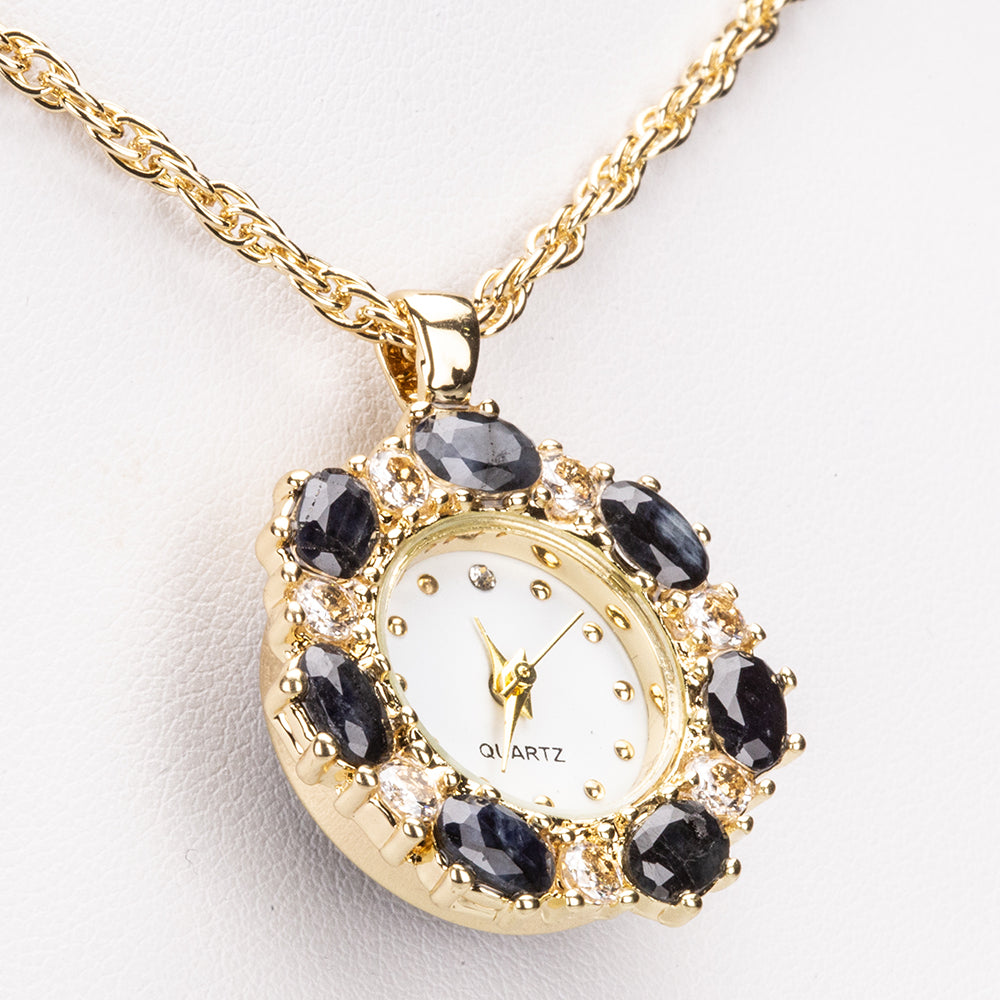 Pozlacený Slitinový Náhrdelník se Safírem a Bílým Emporia® Křišťálem 3 