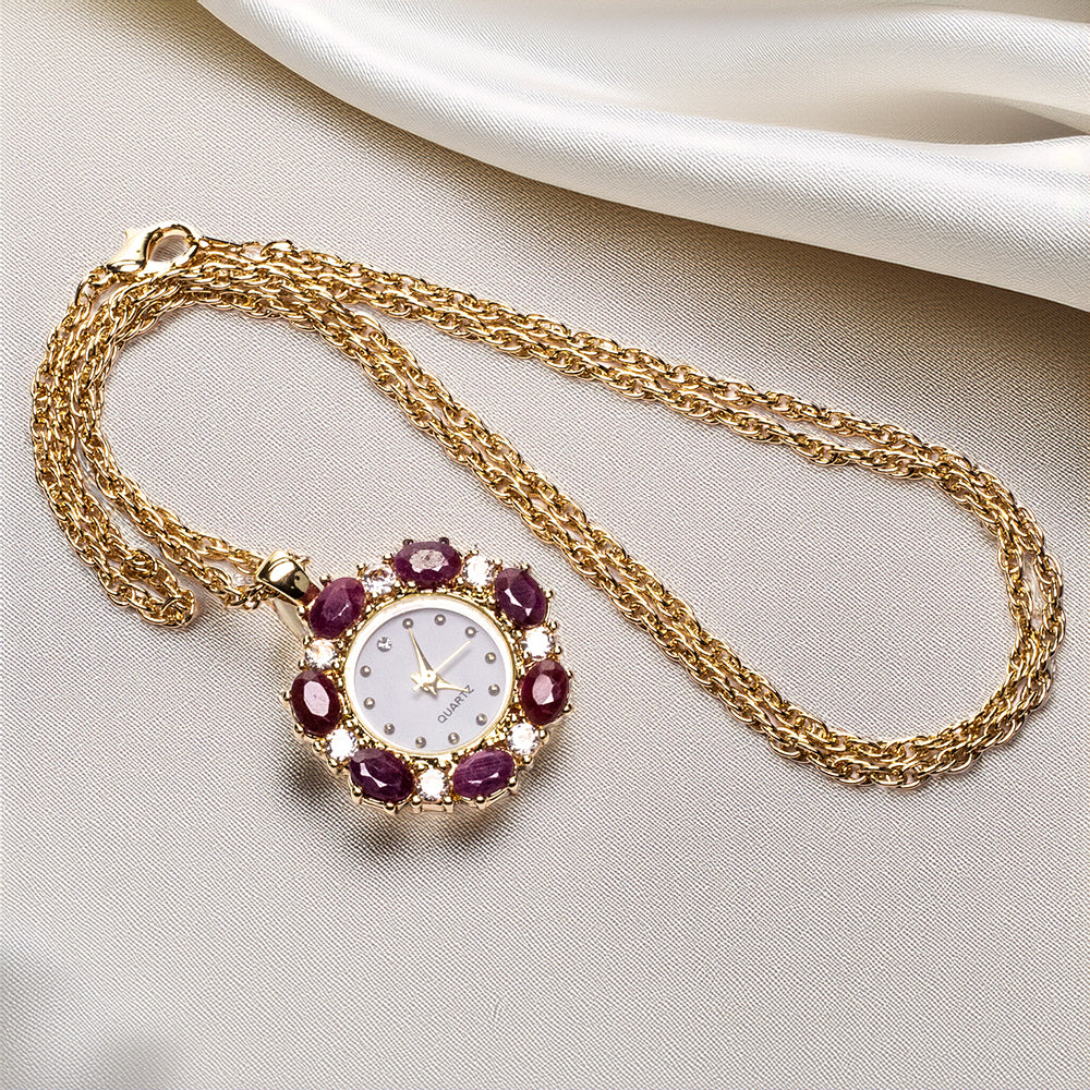 Pozlacený Slitinový Náhrdelník s Rubínem a Bílým Emporia® Křišťálem