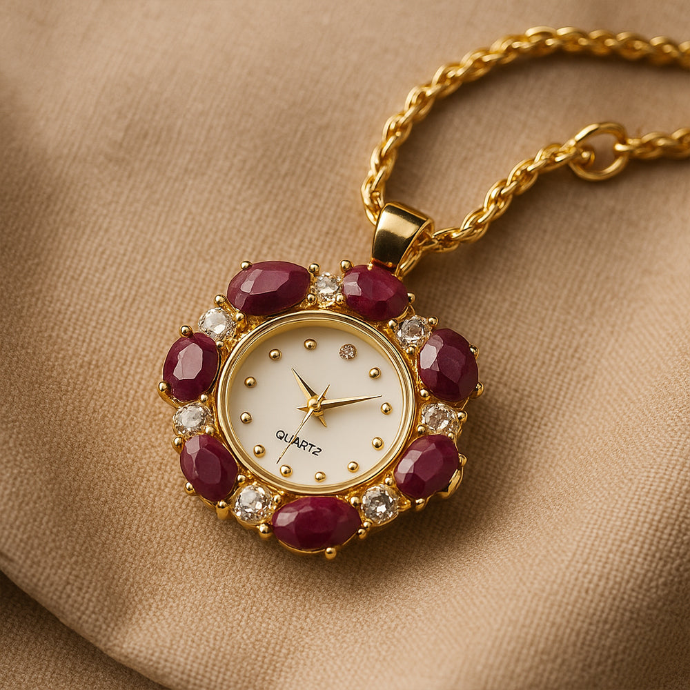 Pozlacený Slitinový Náhrdelník s Rubínem a Bílým Emporia® Křišťálem