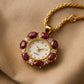 Pozlacený Slitinový Náhrdelník s Rubínem a Bílým Emporia® Křišťálem
