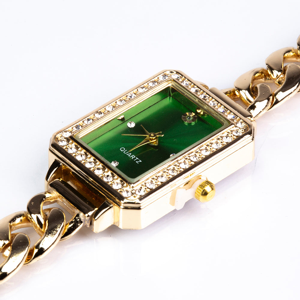 Pozlacená slitina - Hodinky se Smaragdem - Karátové číslo: 0.01. 2 