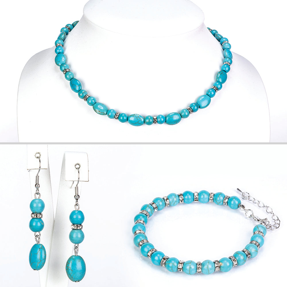 Pozlacená slitina - Sada s Tyrkysem - Karátové číslo: 220. přibližná hmotnost: 44 gramů ( Náhrdelník+Náušnice+Náramek ) 1 