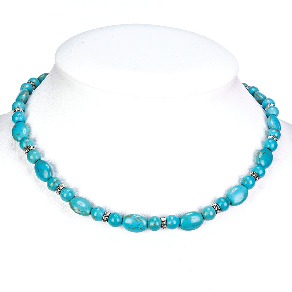 Pozlacená slitina - Sada s Tyrkysem - Karátové číslo: 220. přibližná hmotnost: 44 gramů ( Náhrdelník+Náušnice+Náramek )