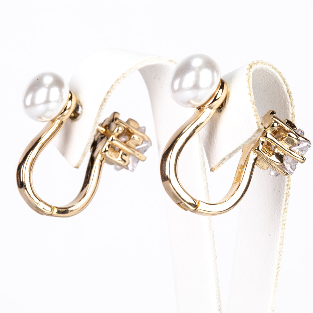 Pozlacená slitina - Náušnice se Skleněná Perla a Bílým Emporia® Křišťálem 2 