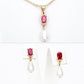 Pozlacená slitina - Sada s Rubínem a se Skleněná Perla - Karátové číslo: 1.8. přibližná hmotnost: 6 gramů ( Náhrdelník+Náušnice+Přívěsek )