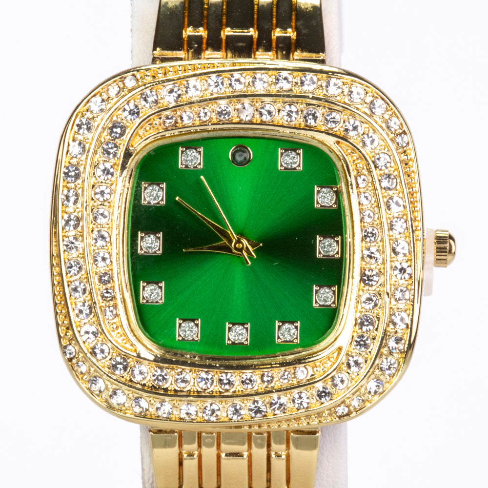 Pozlacená slitina - Hodinky se Smaragdem a Bílým Emporia® Křišťálem - Karátové číslo: 0.02. přibližná hmotnost: 100 gramů ( Náramek ) 4 