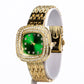 Pozlacená slitina - Hodinky se Smaragdem a Bílým Emporia® Křišťálem - Karátové číslo: 0.02. přibližná hmotnost: 100 gramů ( Náramek )