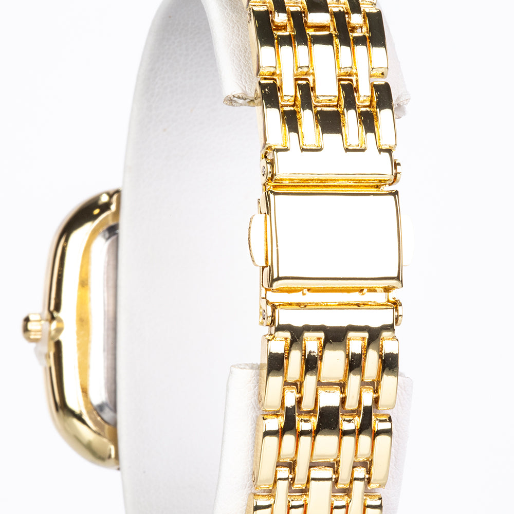 Pozlacená slitina - Hodinky se Safírem a Bílým Emporia® Křišťálem - Karátové číslo: 0.03. přibližná hmotnost: 100 gramů ( Náramek )