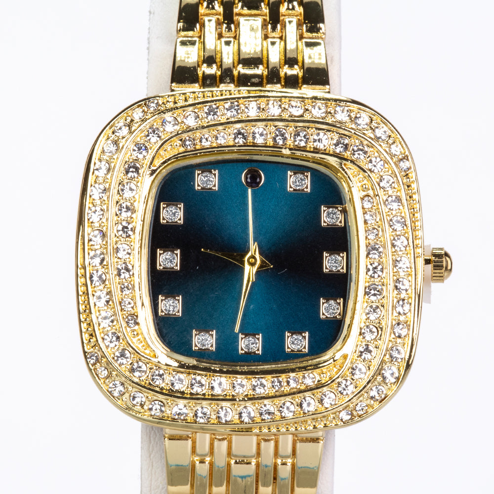 Pozlacená slitina - Hodinky se Safírem a Bílým Emporia® Křišťálem - Karátové číslo: 0.03. přibližná hmotnost: 100 gramů ( Náramek ) 4 