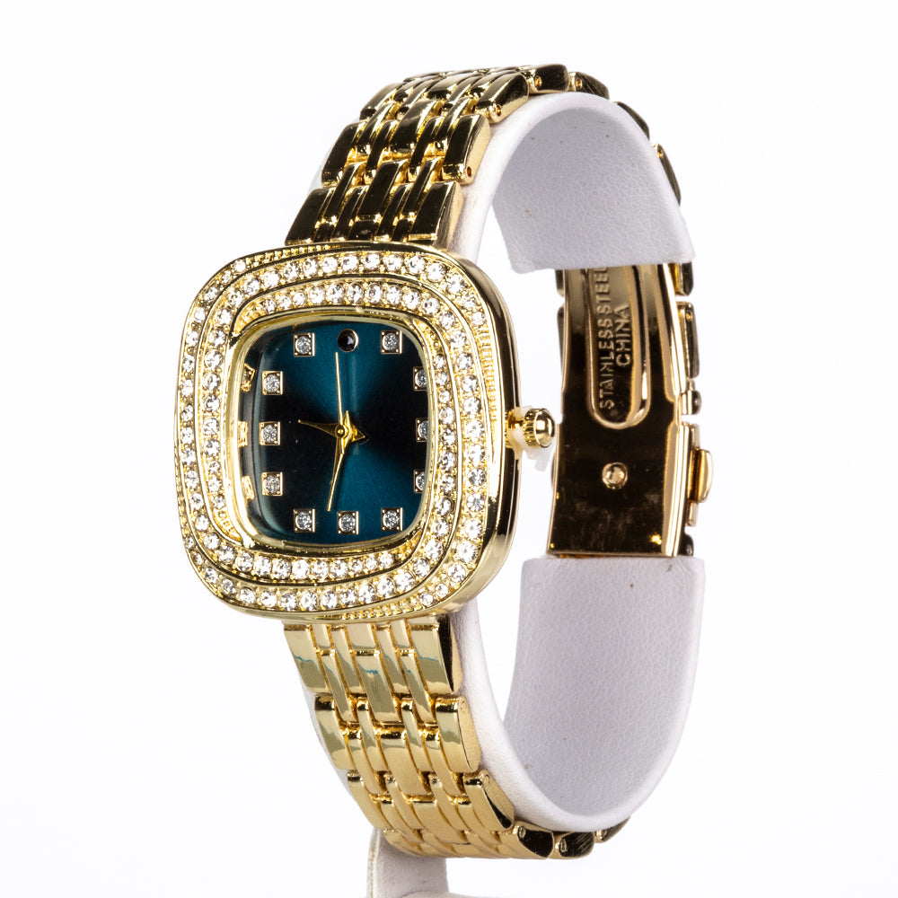 Pozlacená slitina - Hodinky se Safírem a Bílým Emporia® Křišťálem - Karátové číslo: 0.03. přibližná hmotnost: 100 gramů ( Náramek )