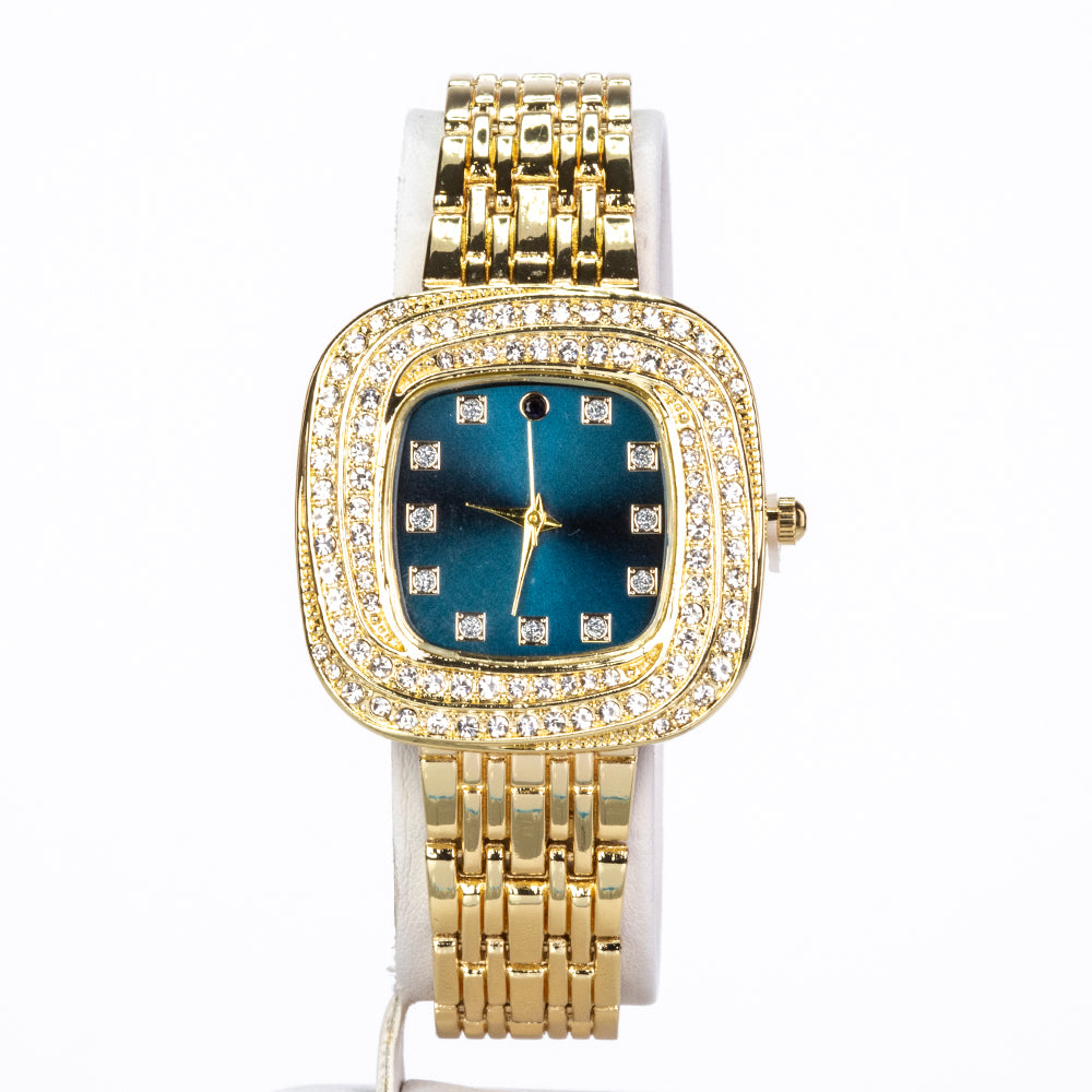 Pozlacená slitina - Hodinky se Safírem a Bílým Emporia® Křišťálem - Karátové číslo: 0.03. přibližná hmotnost: 100 gramů ( Náramek )