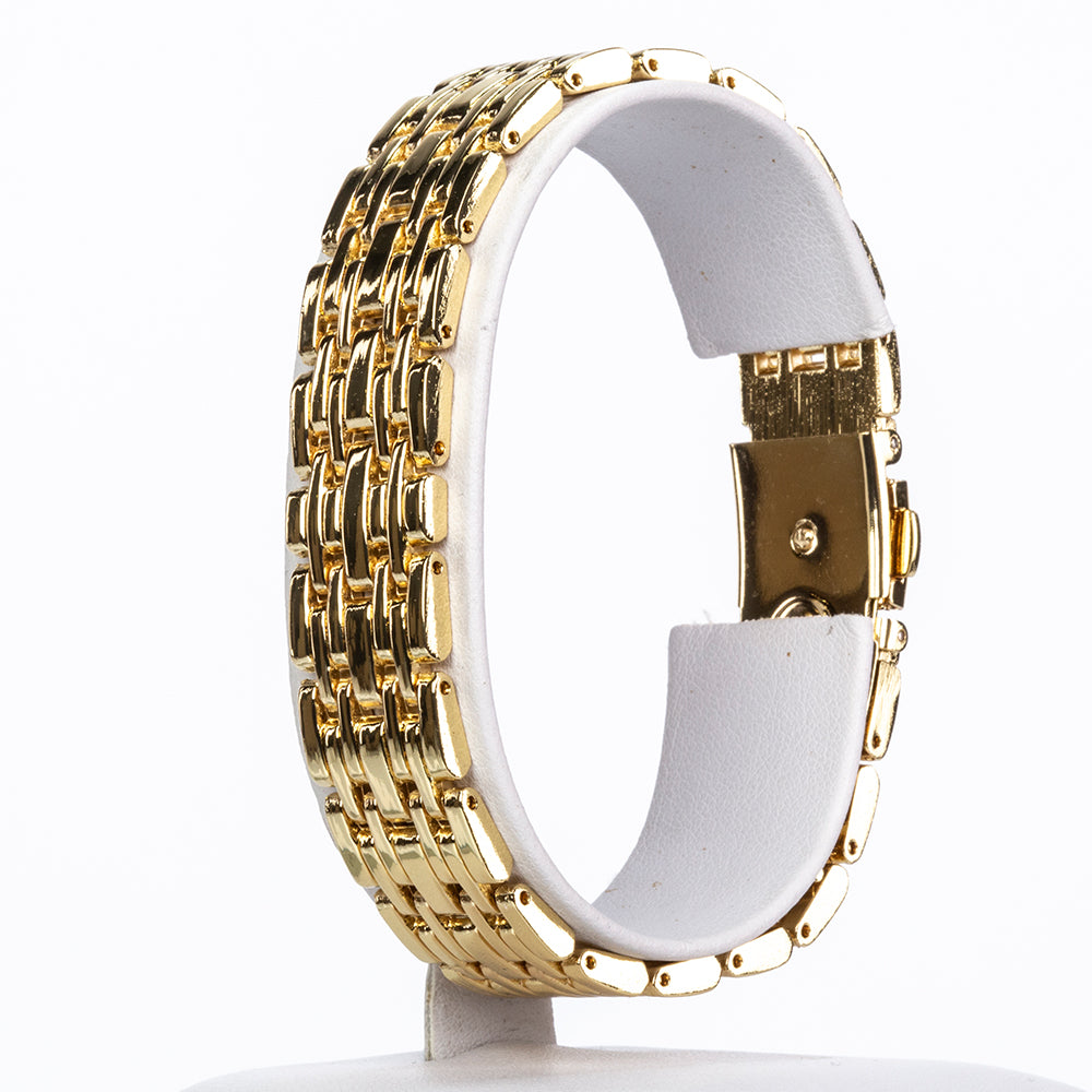 Pozlacená slitina - Hodinky se Safírem a Bílým Emporia® Křišťálem - Karátové číslo: 0.03. přibližná hmotnost: 100 gramů ( Náramek ) 7 