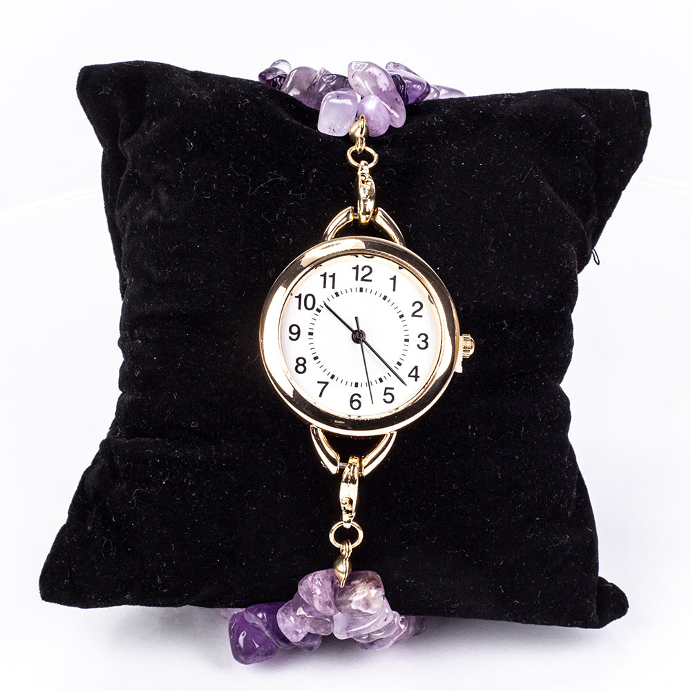 Pozlacená slitina - Hodinky s Tyrkysem a Ametystem - Karátové číslo: 537. přibližná hmotnost: 170 gramů ( Náramek )