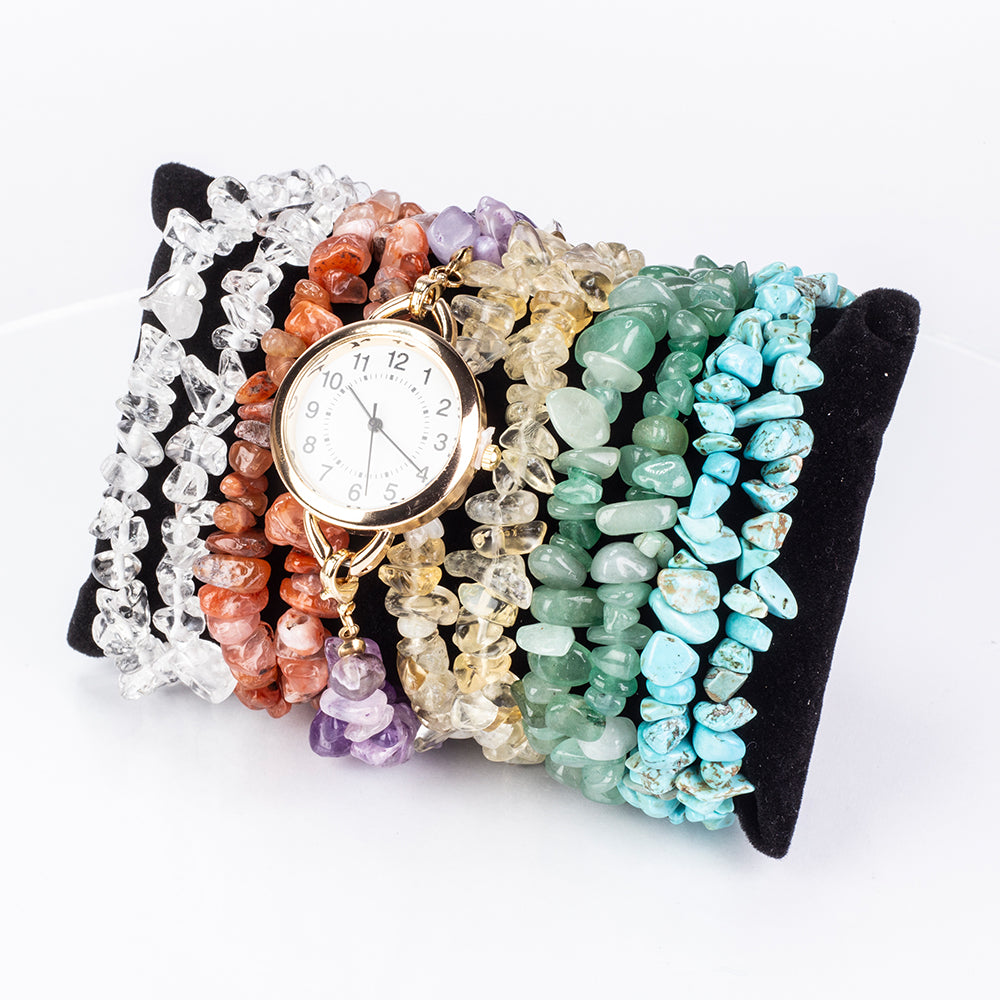 Pozlacená slitina - Hodinky s Tyrkysem a Ametystem - Karátové číslo: 537. přibližná hmotnost: 170 gramů ( Náramek )