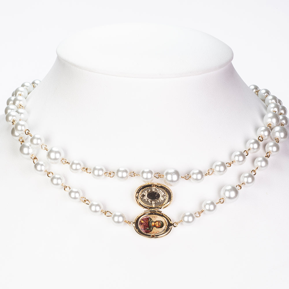 Pozlacená slitina - Náhrdelník se Skleněná Perla přibližná hmotnost: 53.33 gramů 1 