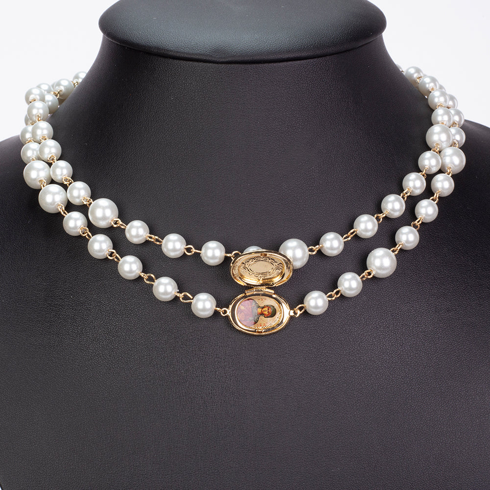 Pozlacená slitina - Náhrdelník se Skleněná Perla přibližná hmotnost: 53.33 gramů