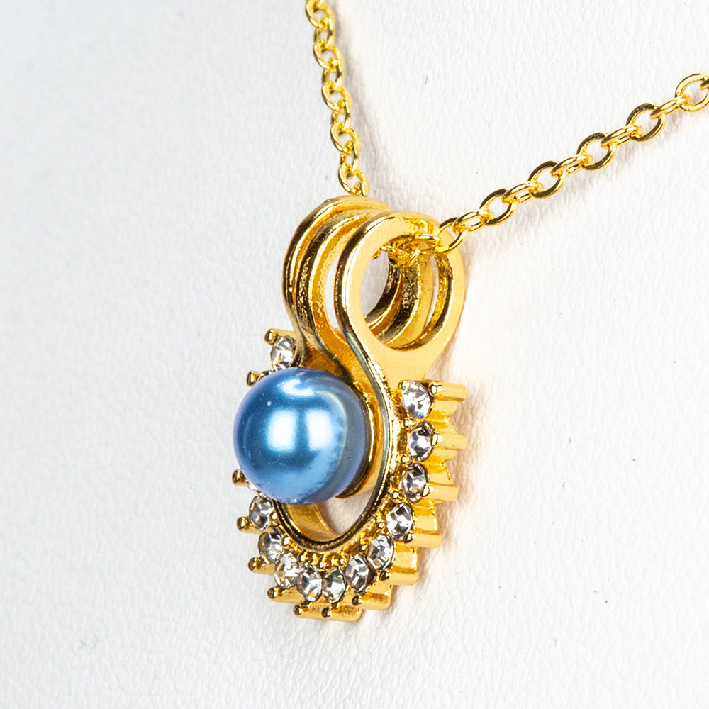 Pozlacená slitina - Sada s Bílou Sladkovodní Perlou a Bílým Emporia® Křišťálem - Karátové číslo: 3.41. přibližná hmotnost: 10 gramů ( Náhrdelník+Náušnice+Přívěsek ) 7 