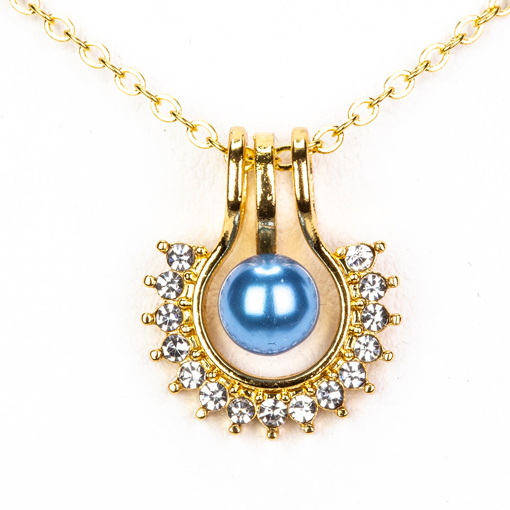 Pozlacená slitina - Sada s Bílou Sladkovodní Perlou a Bílým Emporia® Křišťálem - Karátové číslo: 3.41. přibližná hmotnost: 10 gramů ( Náhrdelník+Náušnice+Přívěsek ) 8 