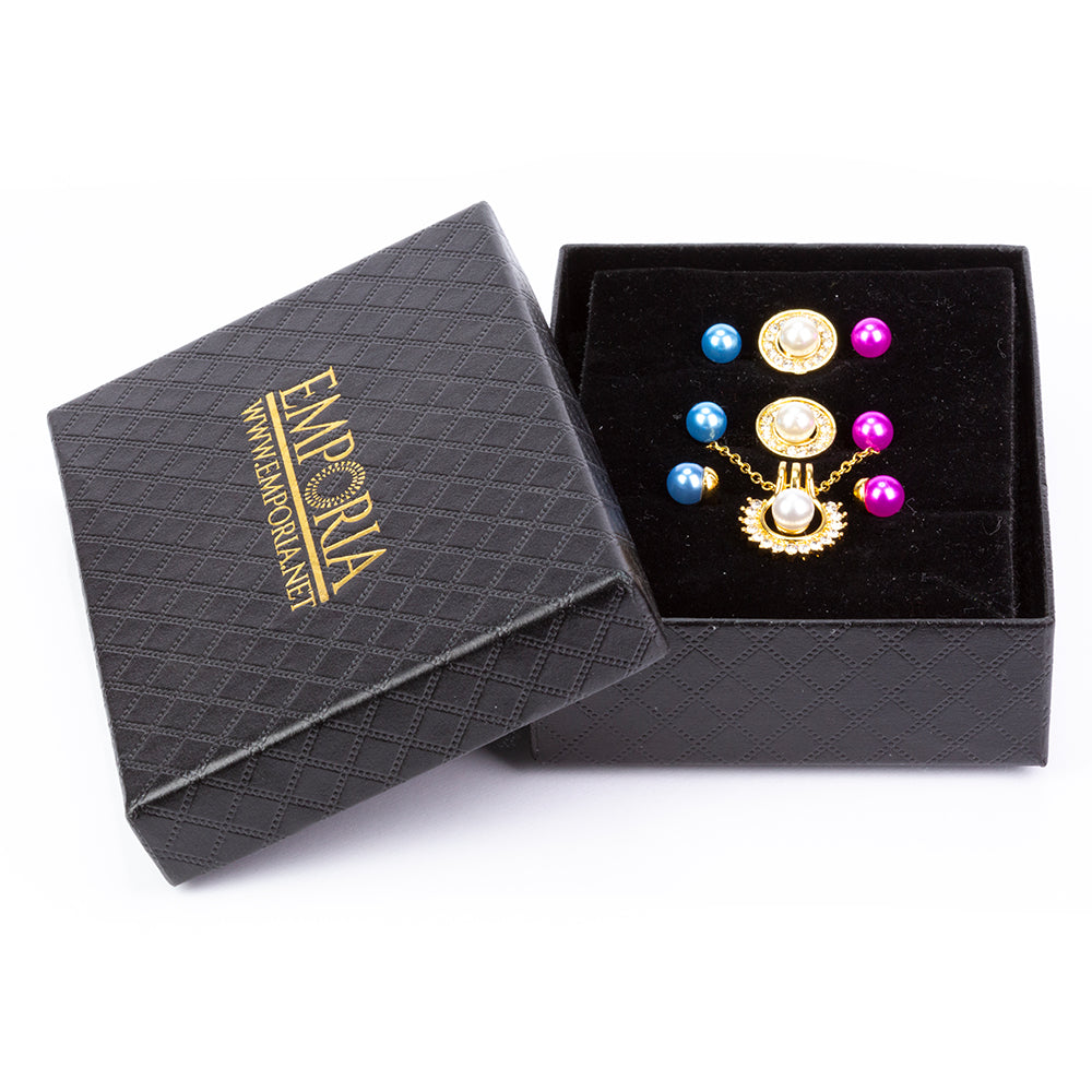 Pozlacená slitina - Sada s Bílou Sladkovodní Perlou a Bílým Emporia® Křišťálem - Karátové číslo: 3.41. přibližná hmotnost: 10 gramů ( Náhrdelník+Náušnice+Přívěsek ) 2 