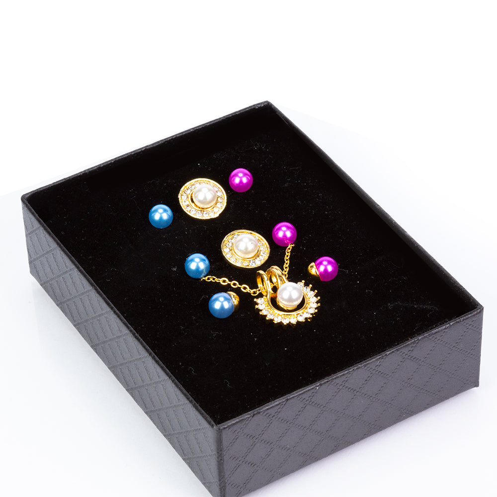 Pozlacená slitina - Sada s Bílou Sladkovodní Perlou a Bílým Emporia® Křišťálem - Karátové číslo: 3.41. přibližná hmotnost: 10 gramů ( Náhrdelník+Náušnice+Přívěsek ) 1 