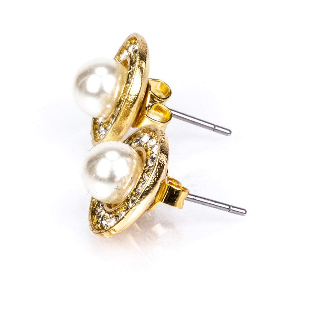 Pozlacená slitina - Sada s Bílou Sladkovodní Perlou a Bílým Emporia® Křišťálem - Karátové číslo: 3.41. přibližná hmotnost: 10 gramů ( Náhrdelník+Náušnice+Přívěsek ) 11 