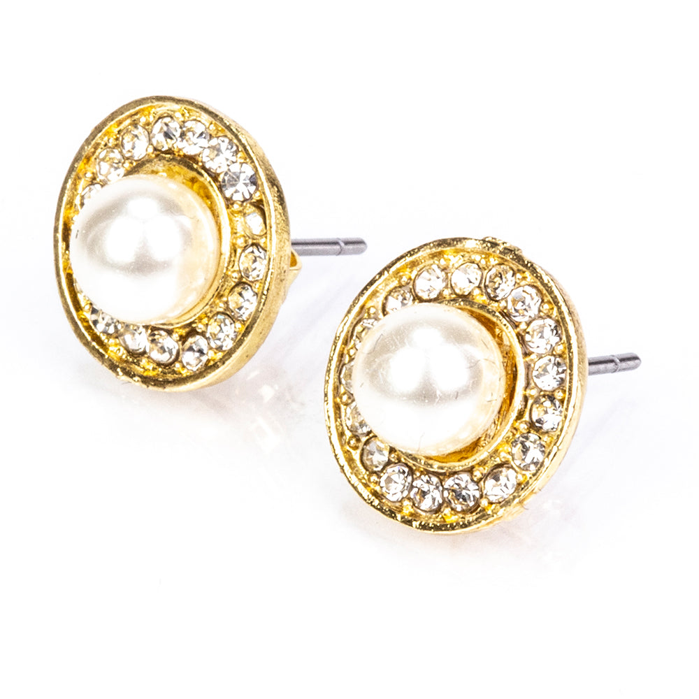 Pozlacená slitina - Sada s Bílou Sladkovodní Perlou a Bílým Emporia® Křišťálem - Karátové číslo: 3.41. přibližná hmotnost: 10 gramů ( Náhrdelník+Náušnice+Přívěsek ) 12 