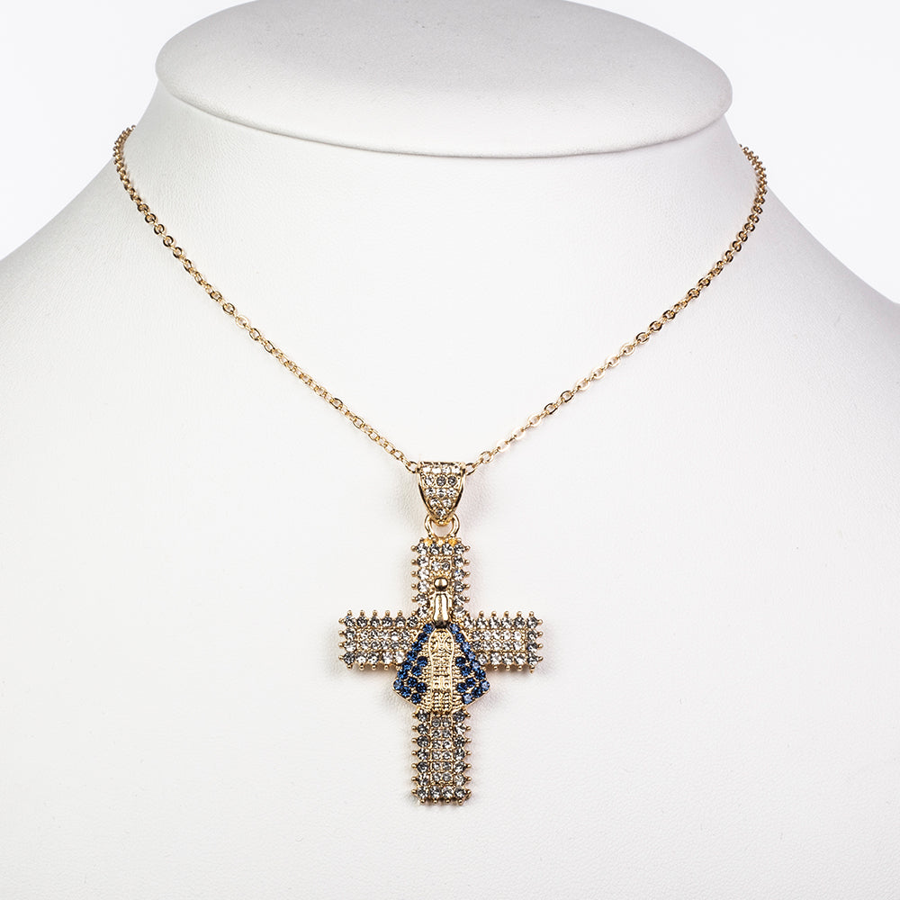 Pozlacená slitina - Náhrdelník s Modrým Emporia® Křišťálem a Bílým Emporia® Křišťálem - Karátové číslo: 7.41. přibližná hmotnost: 10.5 gramů