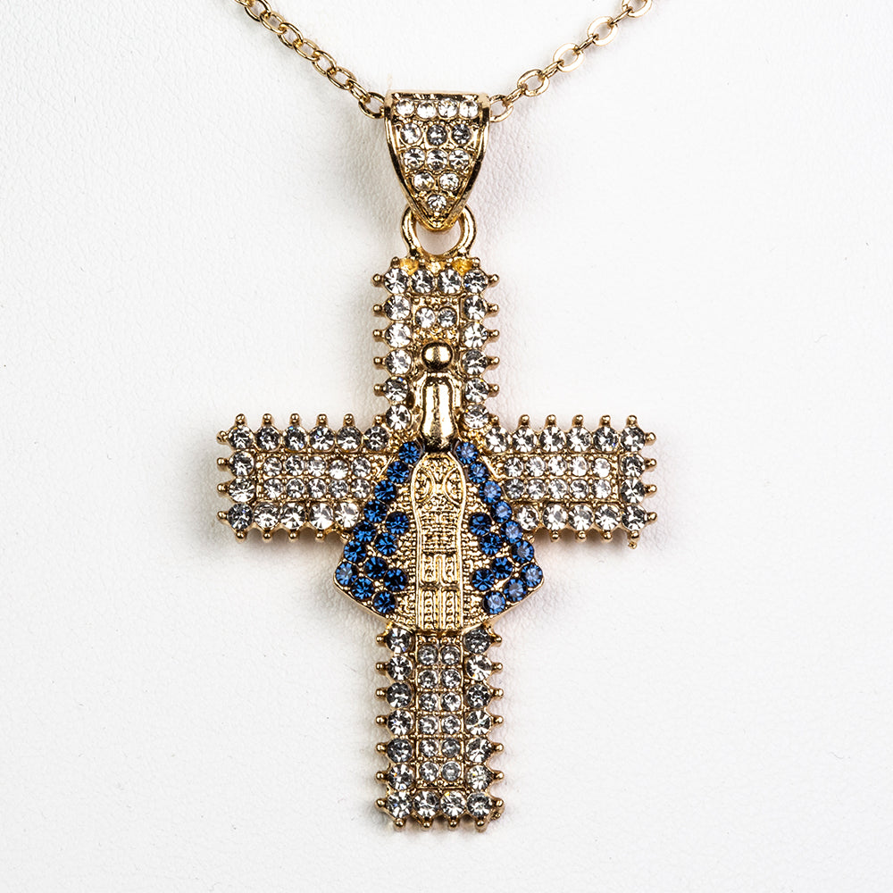 Pozlacená slitina - Náhrdelník s Modrým Emporia® Křišťálem a Bílým Emporia® Křišťálem - Karátové číslo: 7.41. přibližná hmotnost: 10.5 gramů