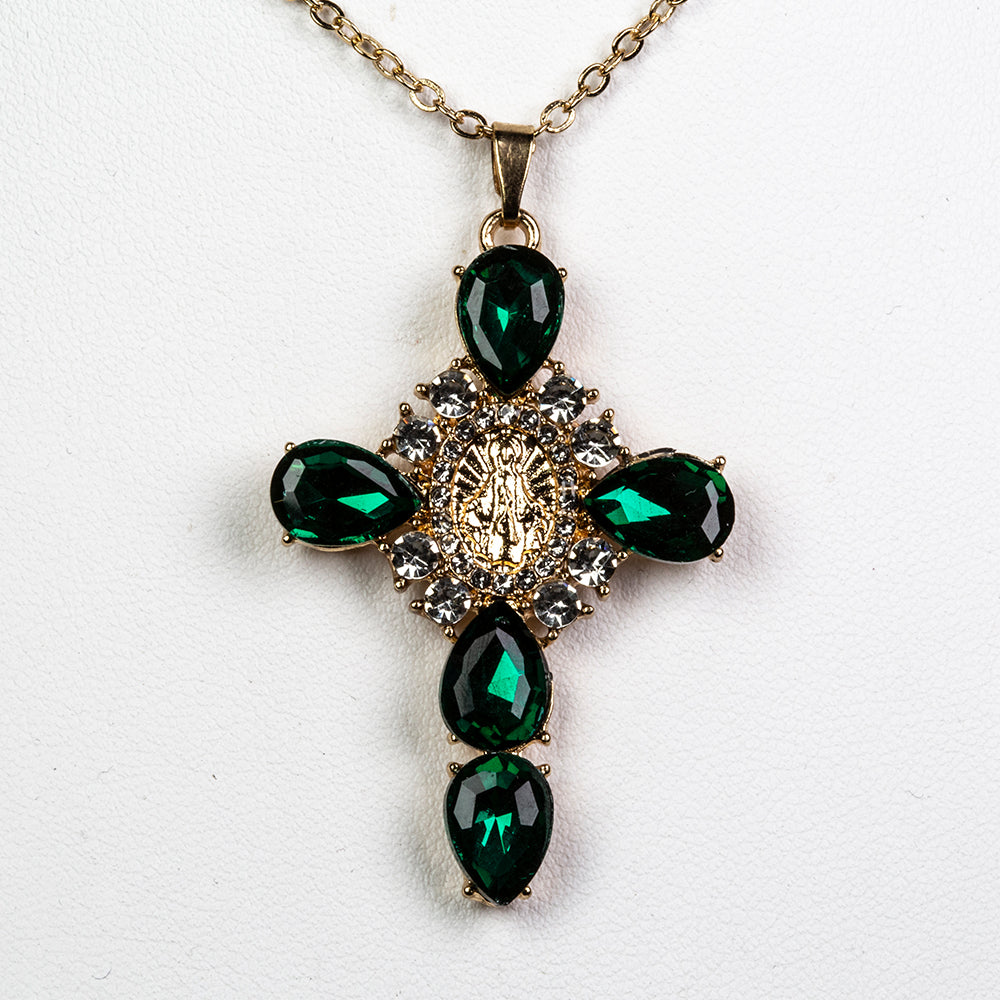 Pozlacená slitina - Náhrdelník se Zeleným Emporia® Křišťálem a Bílým Emporia® Křišťálem - Karátové číslo: 11.8. přibližná hmotnost: 9.5 gramů 1 